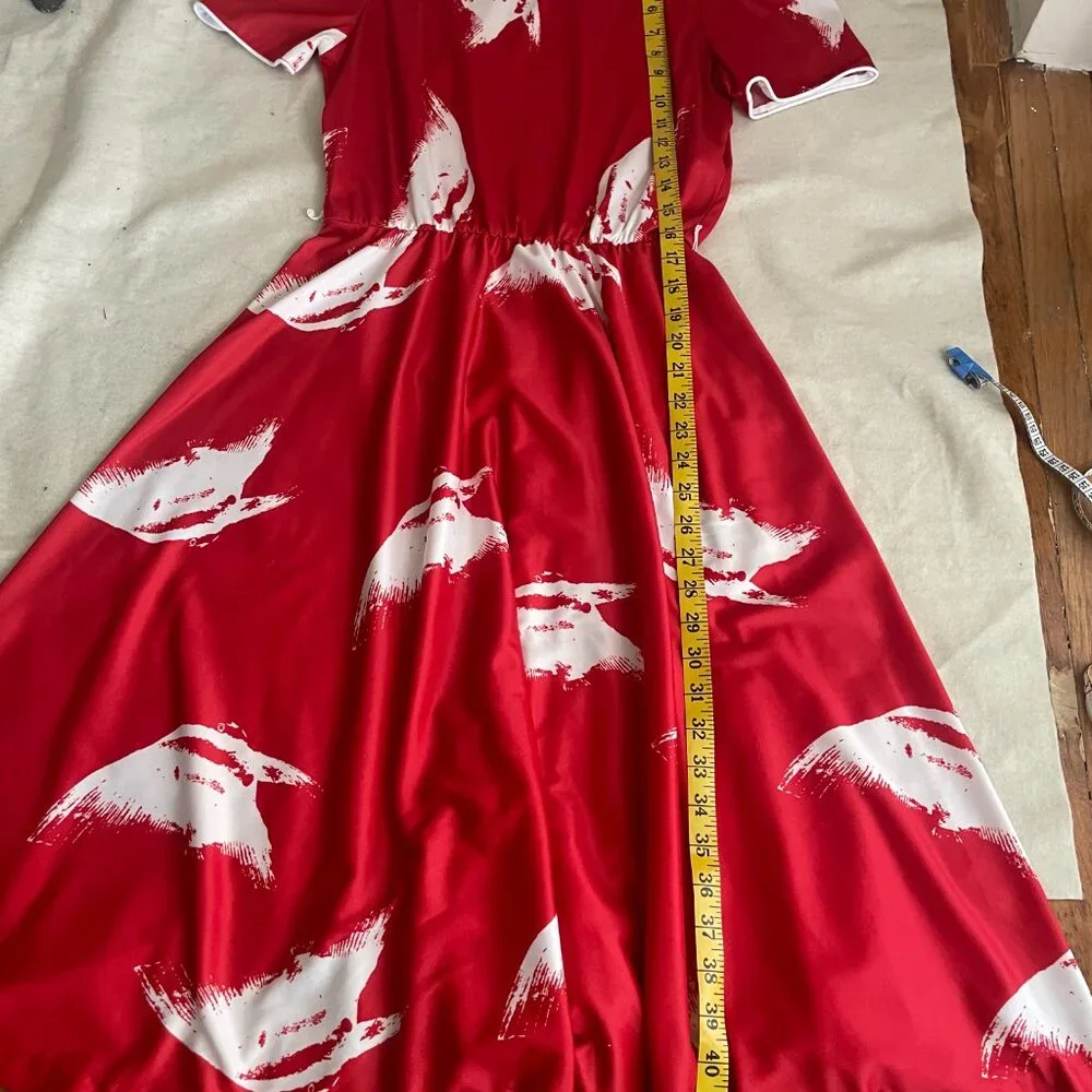 Vintage Joan Curtis red dress w/fish print, size 10 - Picture 9 of 9